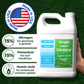 Simple Lawn Solutions 15-0-15 sprayer refill enabling efficient large-area applications.