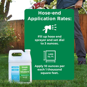 Simple Lawn Solutions 28-0-0 bottle with sprayer setup ready for application.