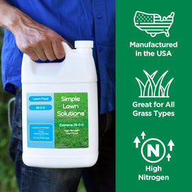 Simple Lawn Solutions 28-0-0 hose-end sprayer refill enables wide-area coverage.