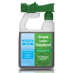 Simple Lawn Solutions balance lawn food bottle for even green growth.