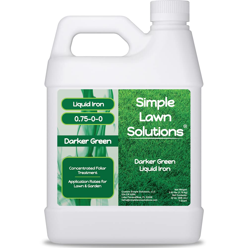 Simple Lawn Solutions Darker Green bottle pour shows immediate lawn color boost