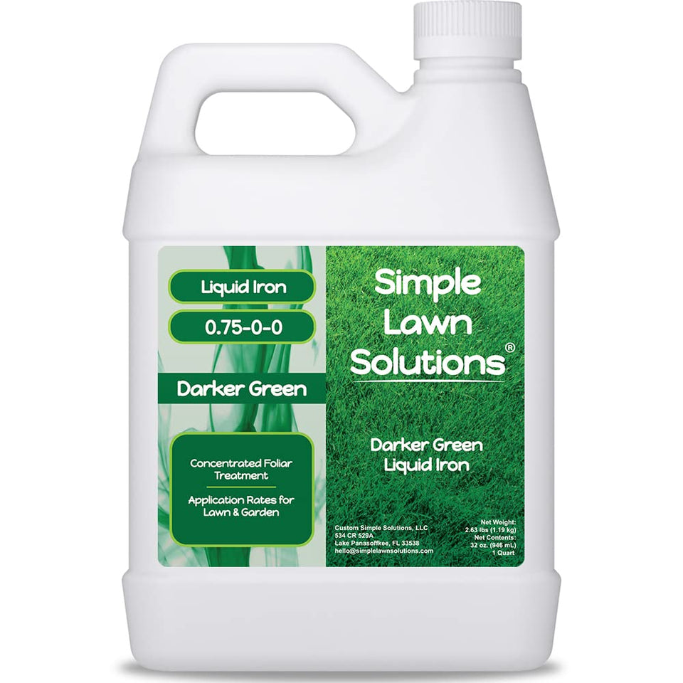 Simple Lawn Solutions Darker Green bottle pour shows immediate lawn color boost
