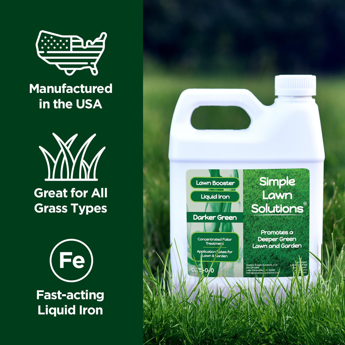 Simple Lawn Solutions Darker Green 32oz packaging supports convenient at-home lawn care