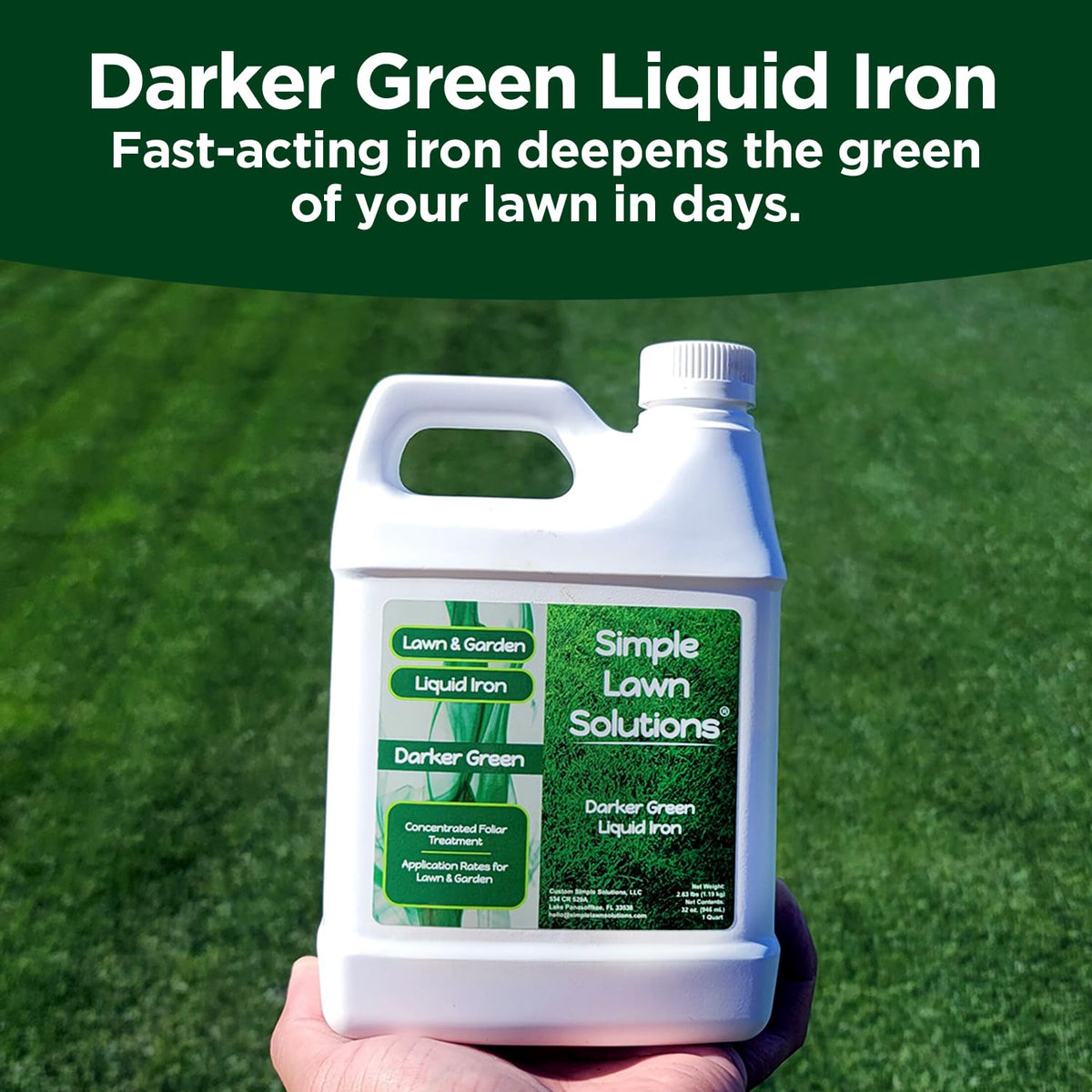 Simple Lawn Solutions Darker Green liquid on turf demonstrates deep green color