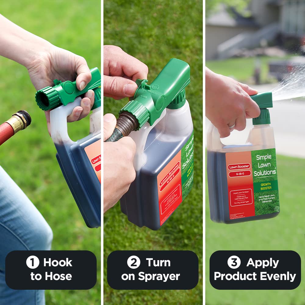 Hose-end sprayer in use for uniform application of Extreme Grass Growth.