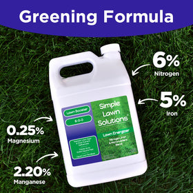Simple Lawn Solutions iron-rich formulation deepens-green lawn color.