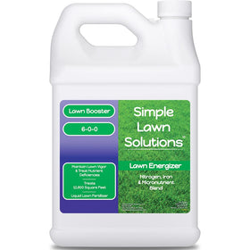 Simple Lawn Solutions Lawn Energizer bottle promotes deeper green color.