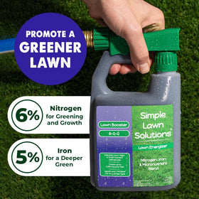 Lawn Energizer ready-to-spray bottle showing quick, even coverage.