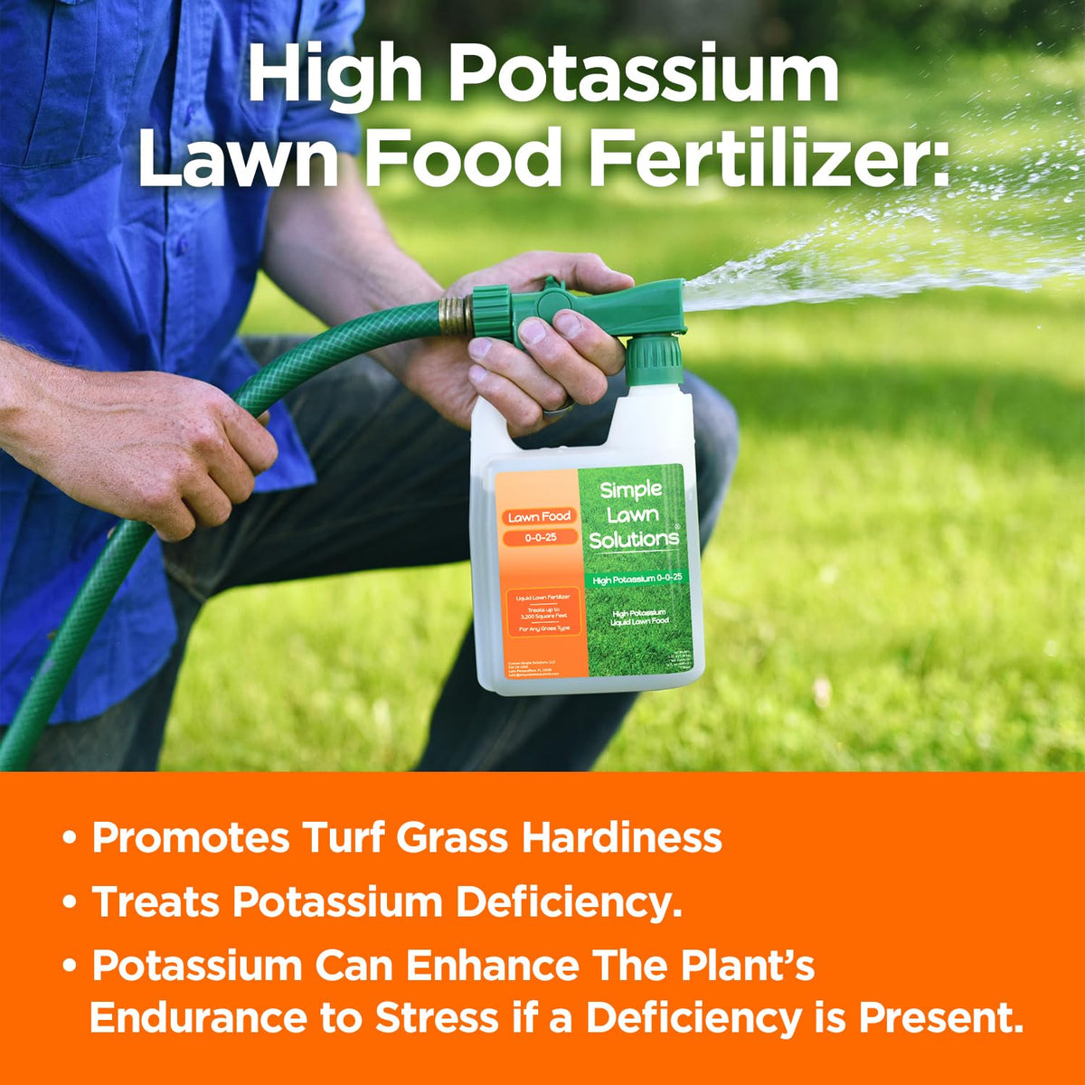 Pouring Simple Lawn Solutions liquid fertilizer during lawn treatment.