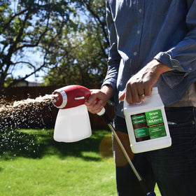 Liquid application action with Simple Lawn Solutions Loosener for even coverage and drainage.