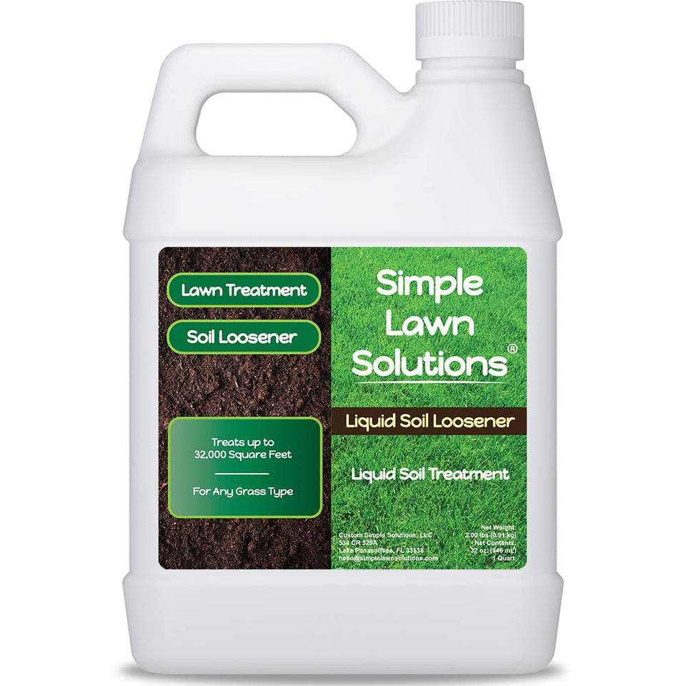 Simple Lawn Solutions Liquid Soil Loosener bottle improves compact soil and infiltration.