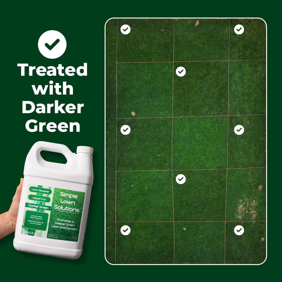 Simple Lawn Solutions spray nozzle distributing product evenly on turf.