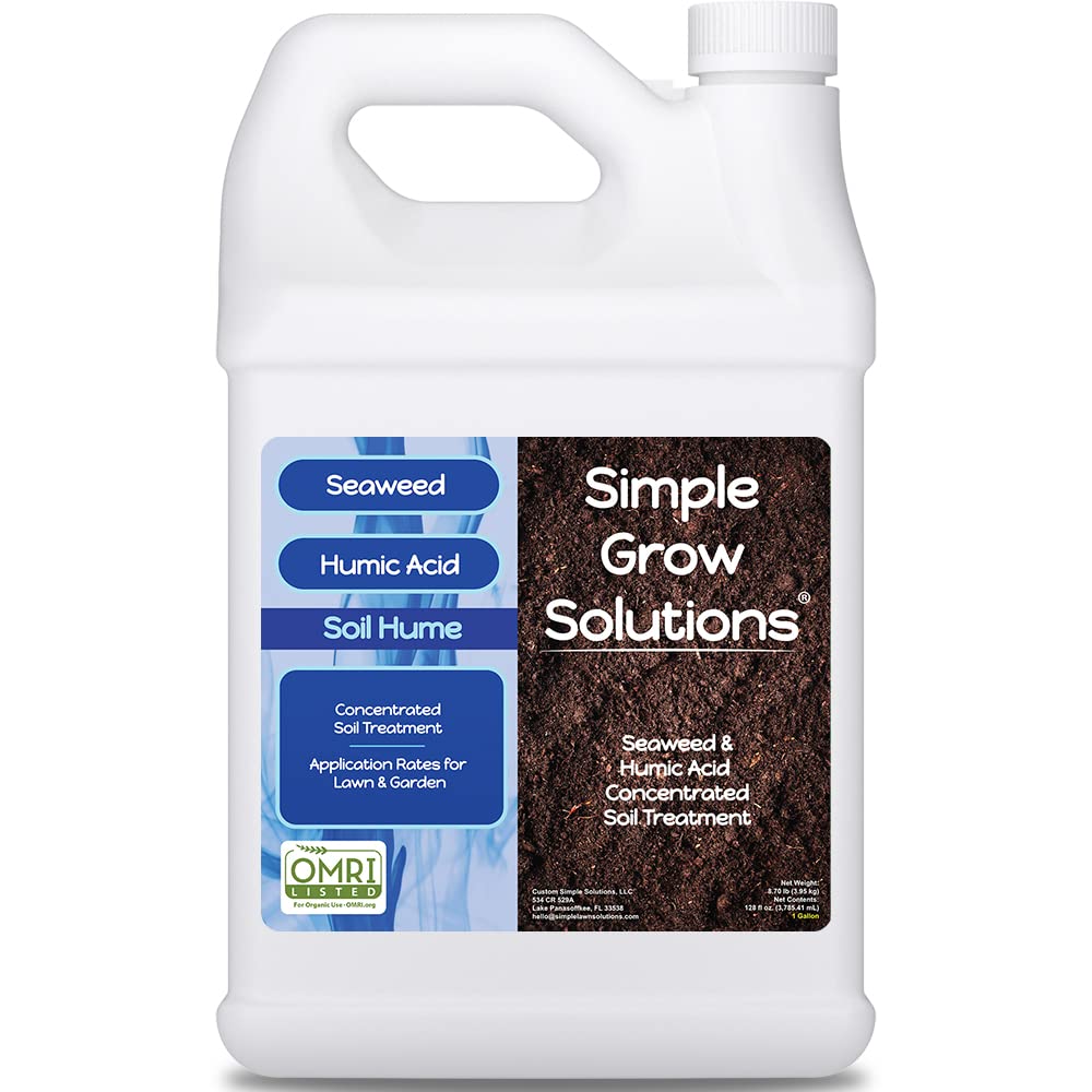 Simple Lawn Solutions Organic Seaweed Humic Blend bottle pour nourishes lawn nutrients