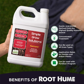 Simple Lawn Solutions Root Hume label close-up for concentrated organic carbon.
