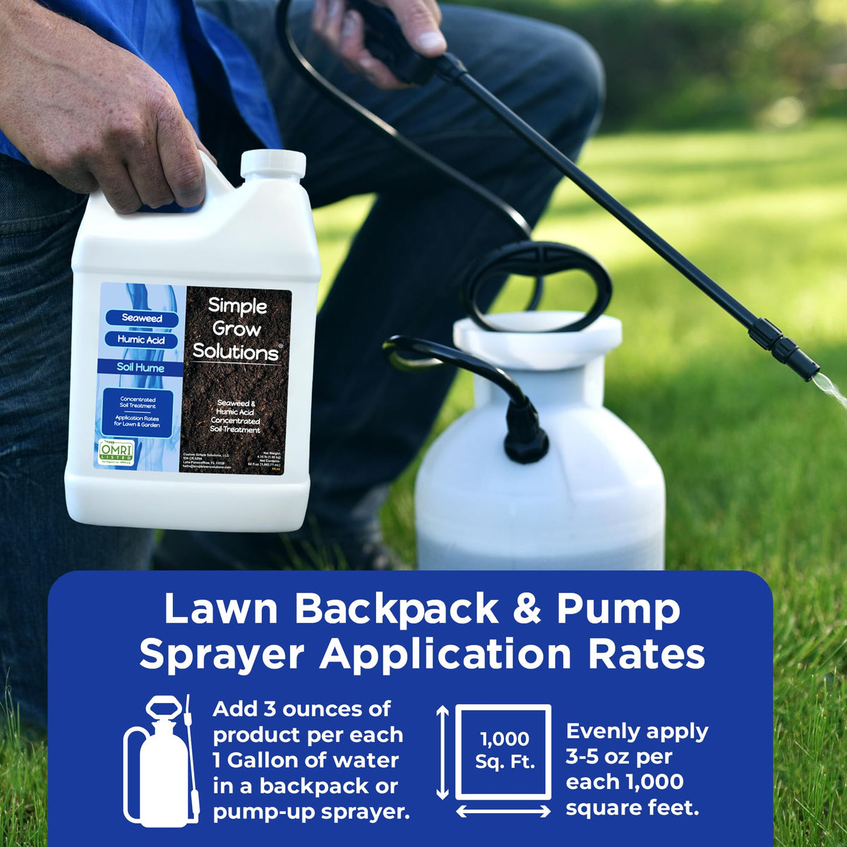 Simple Lawn Solutions seaweed-fulvic blend close-up highlights natural ingredients.