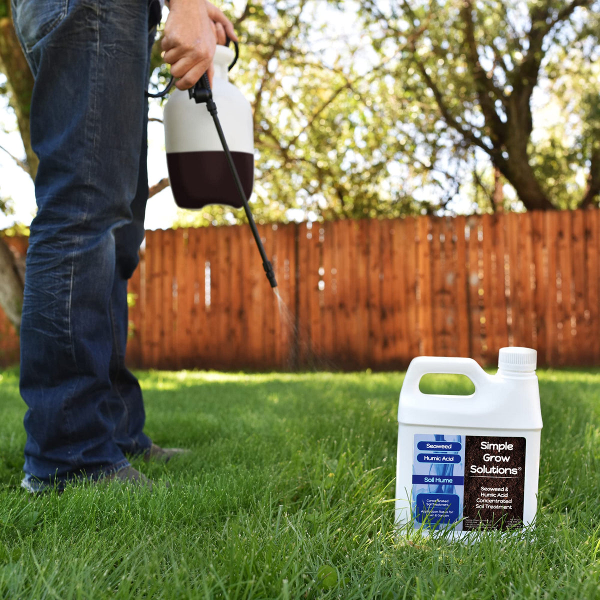 Simple Lawn Solutions Soil Hume made in USA emphasizes professional-grade lawn care.