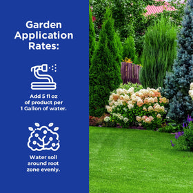 Simple Lawn Solutions soil stimulant in a garden scene suggesting improved soil life.