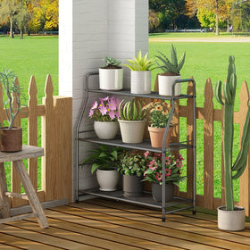Simple Trending patio garden stand supports multiple plants and decor.