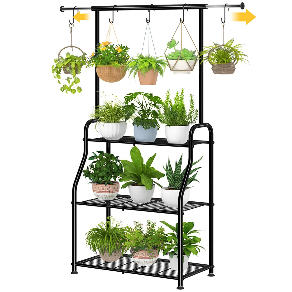 Simple Trending plant stand with 3-tier hanging top rod extended for flexible display.