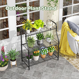 Simple Trending 3-Tier Plant Stand loaded with plants shows capacity for a lush home garden.