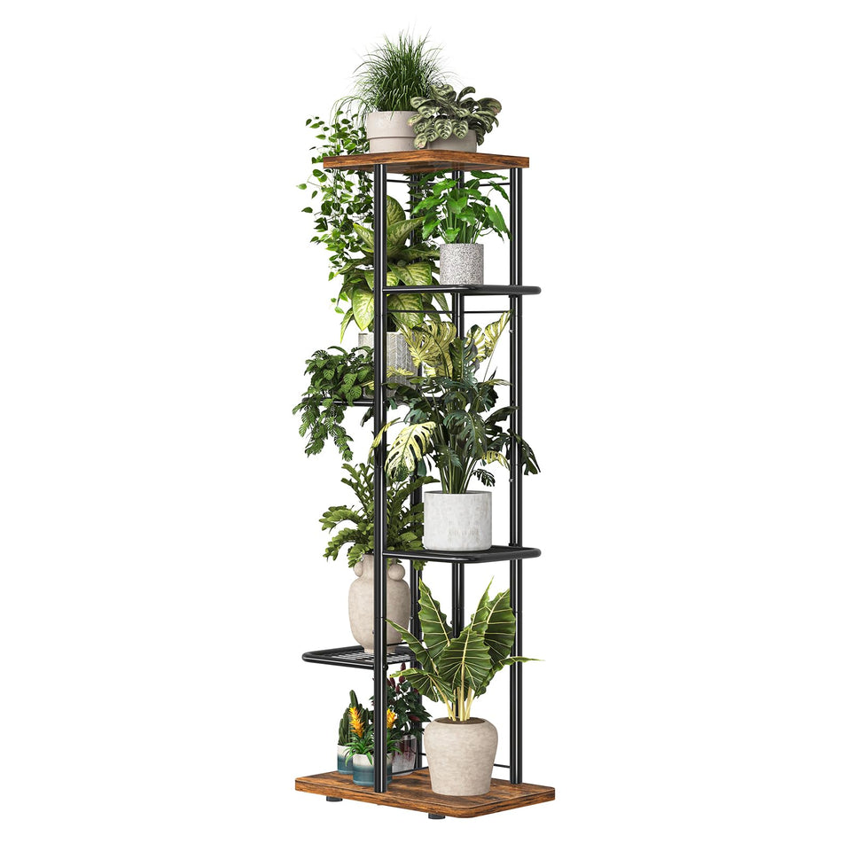 Simple Trending six-tier plant stand in brown corner display for space-saving plant organization.