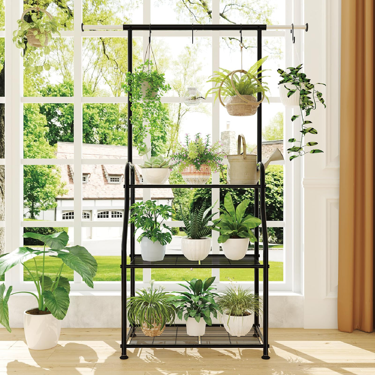 Simple Trending 64-inch tall rack fits corner spaces with abundant plant storage.