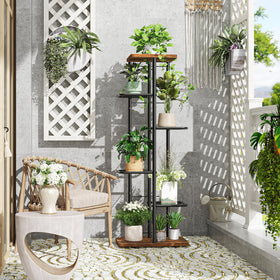 Simple Trending plant stand holds over seven pots in a tall corner display.