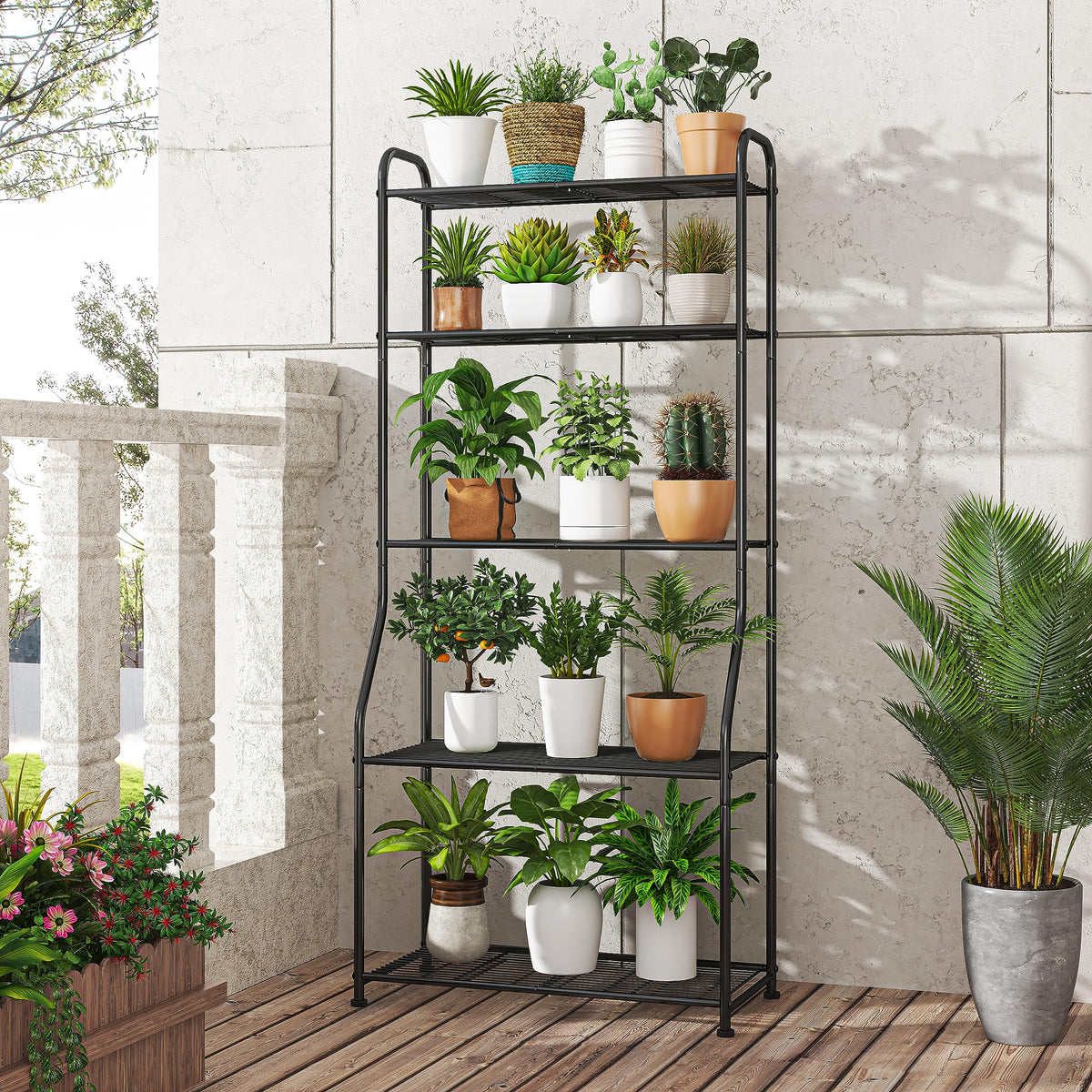 Simple Trending plant stand indoors on balcony setup for space saving.
