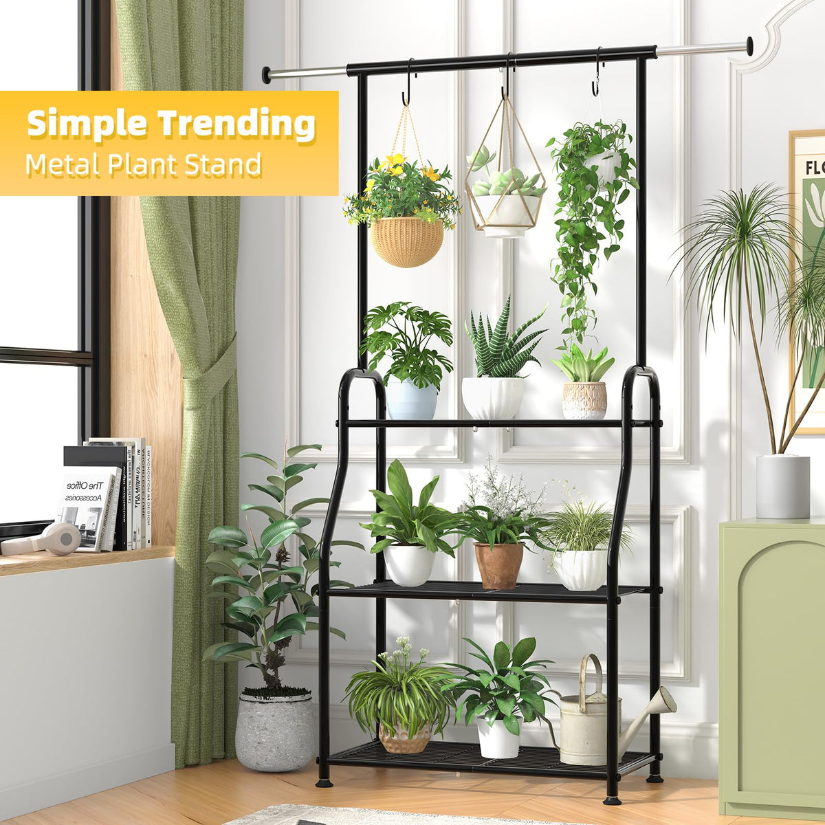 Simple Trending plant stand placed in living room corner showcases plants stylishly.