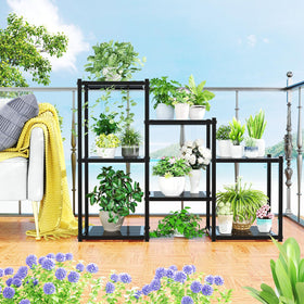 Simple Trending 7-tier shelves filled with pots demonstrating space efficiency