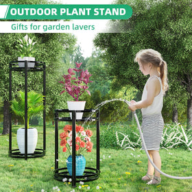 Simple Trending round plant stand tall 31inch elevates plant groupings on a balcony.