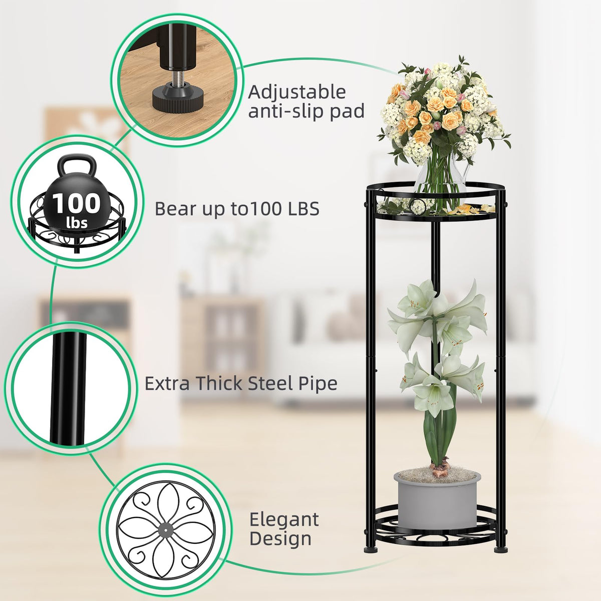Simple Trending round plant stand waterproof coating resists moisture in outdoor spaces.