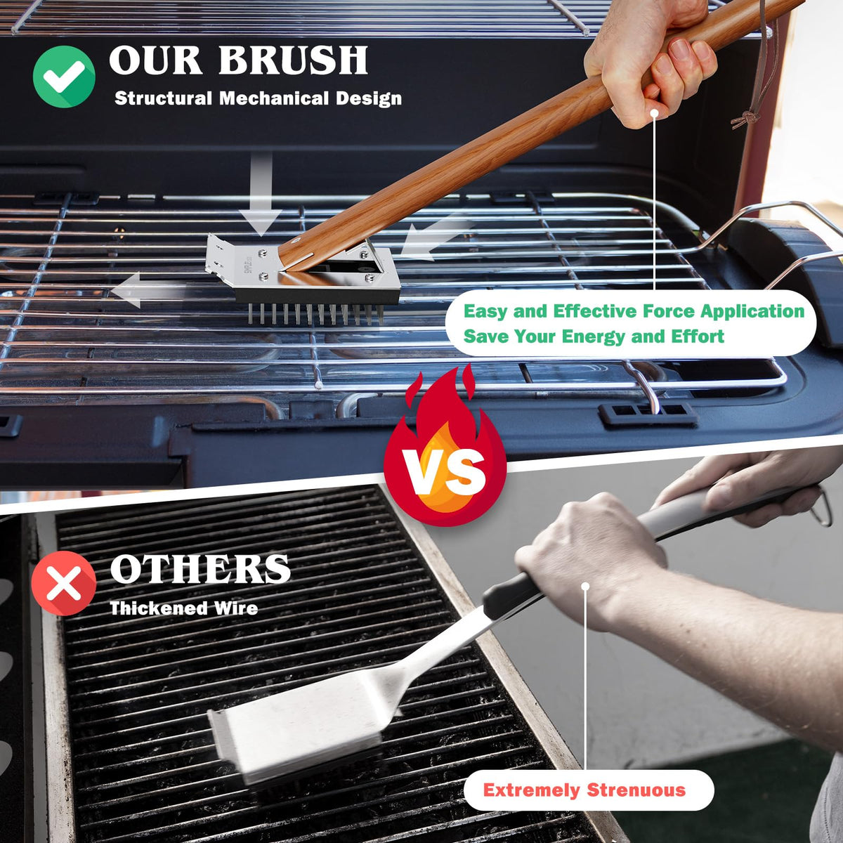 SimpleTASTE grill brush high-temperature resistant head resists melting during cooking.
