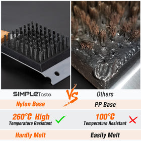 SIMPLETASTE grill brush wooden handle stays cool during cleaning