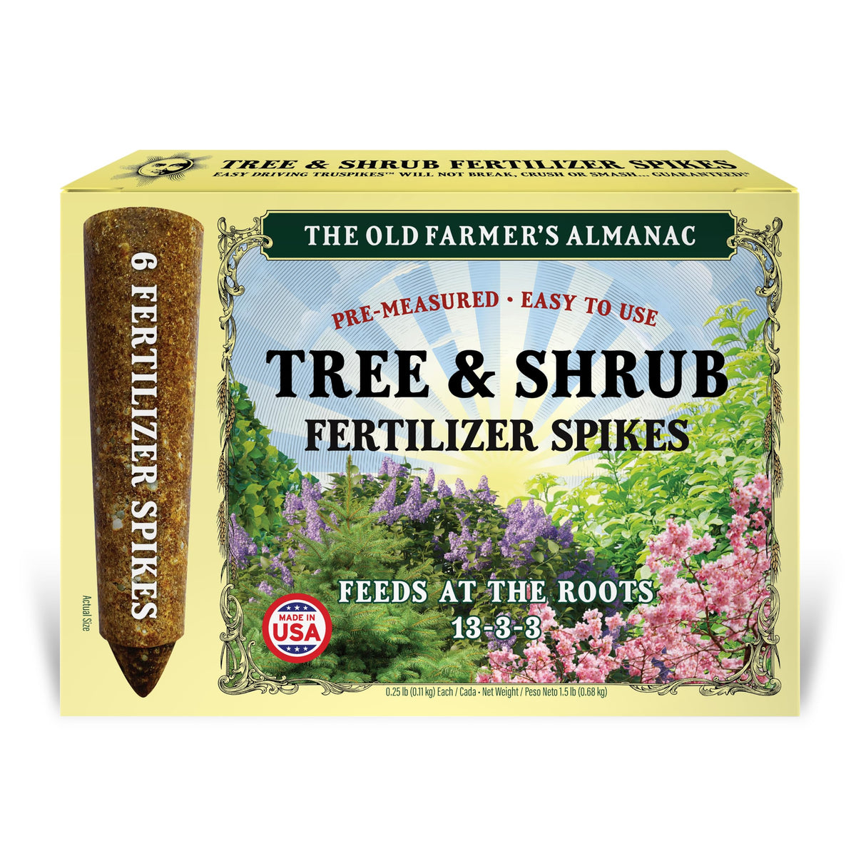 SIMPLYGRO TruSpikes packaging showing a natural tree and shrub feeding solution.