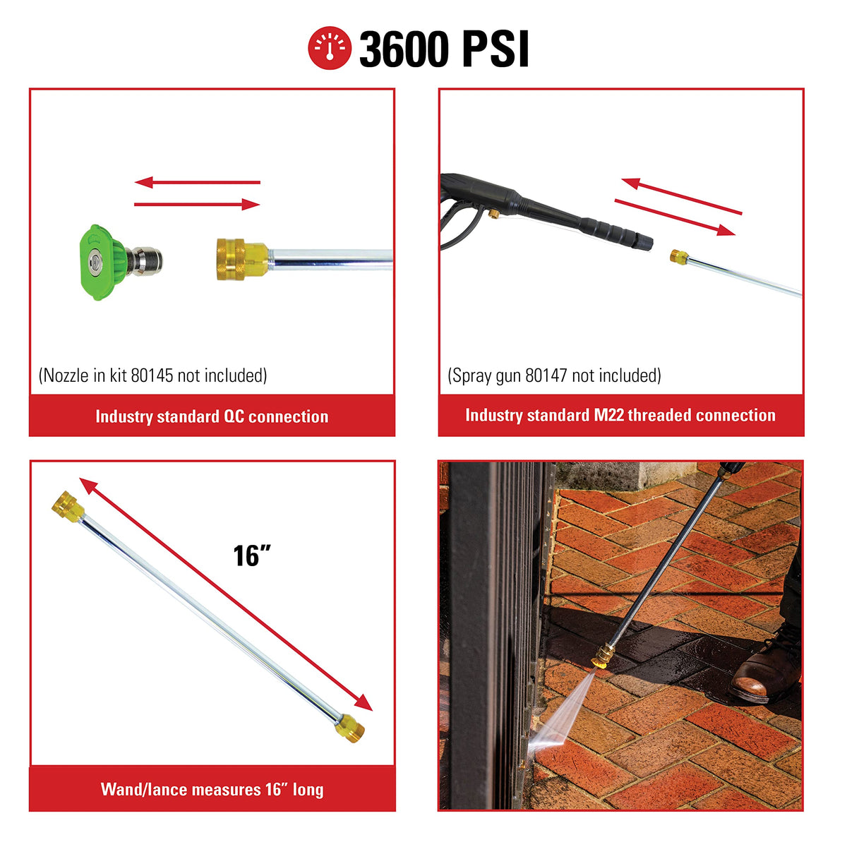 Simpson 80149 wand features M22 connector for quick nozzle upgrades.