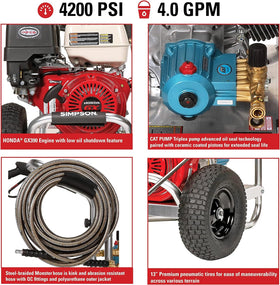 SIMPSON ALH4240 Honda GX390 engine close-up shows reliable starting power.