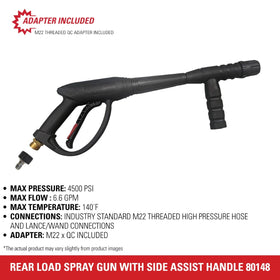 SIMPSON cold-water spray gun handles up to 4500 PSI for versatile cleaning