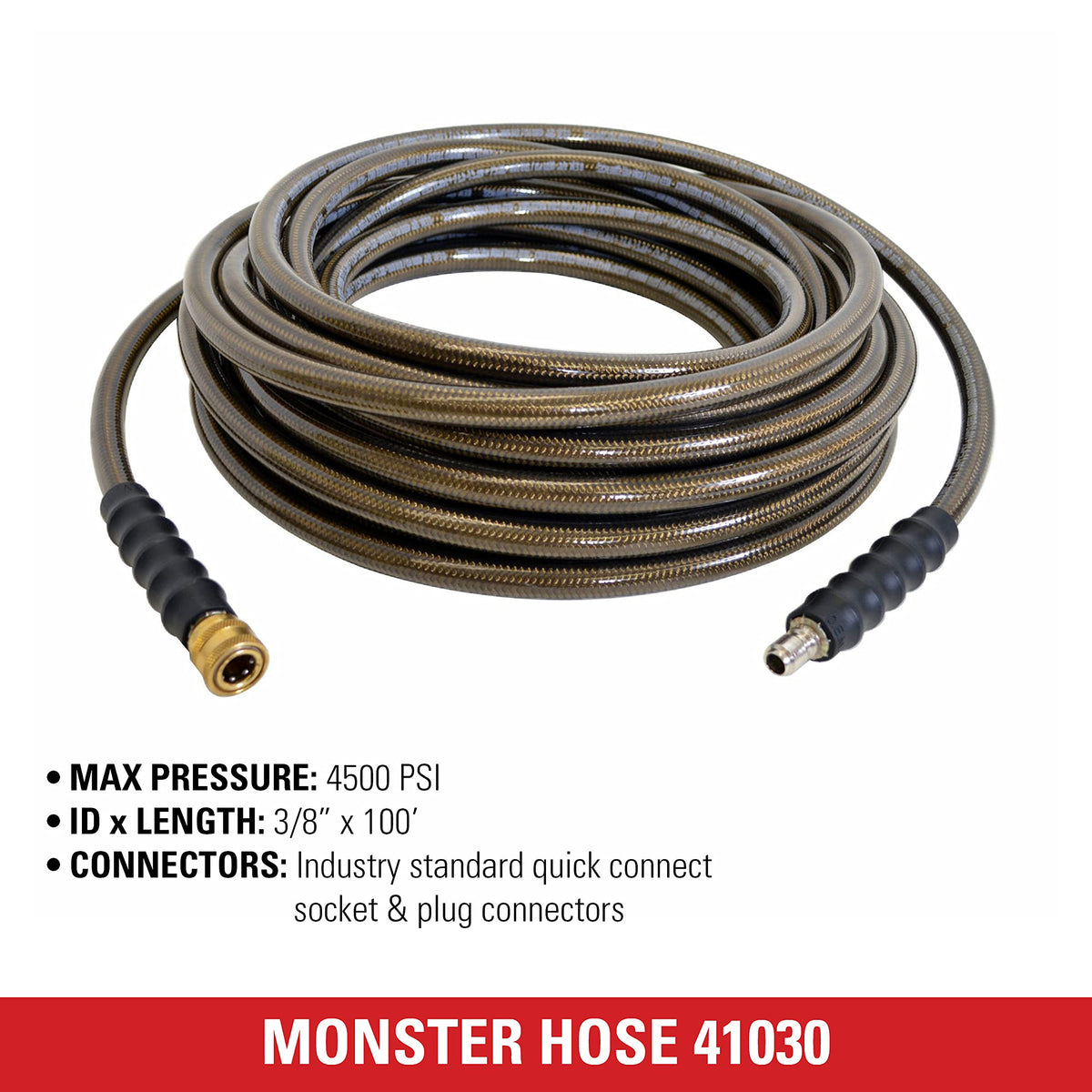 Simpson Monster dual-braided construction offers flexible, kink-resistant performance.