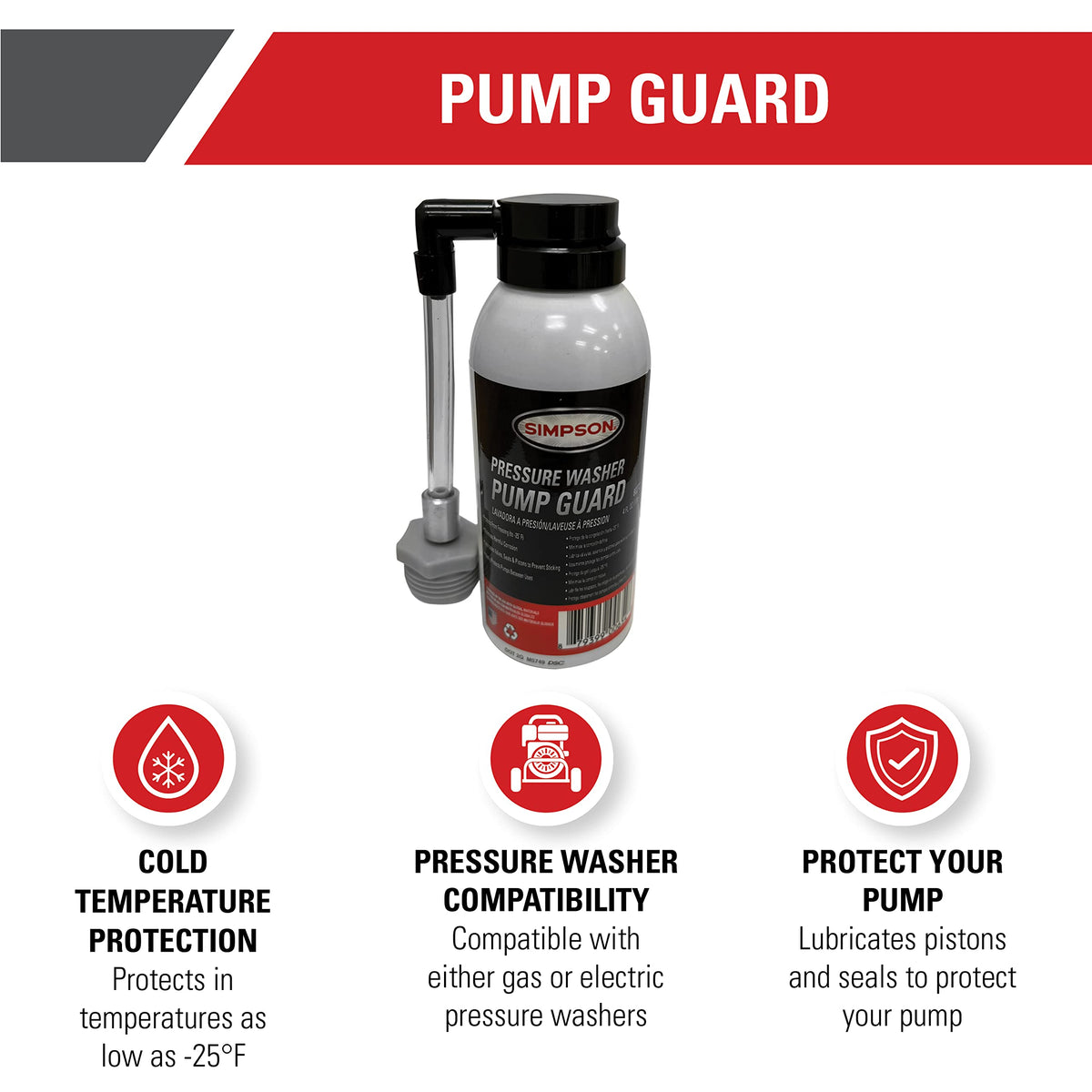 SIMPSON Pump Guard lubricates pistons and seals to extend pump life.