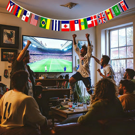 SIMVOTM 98ft bunting offers extensive coverage for bars and stadiums