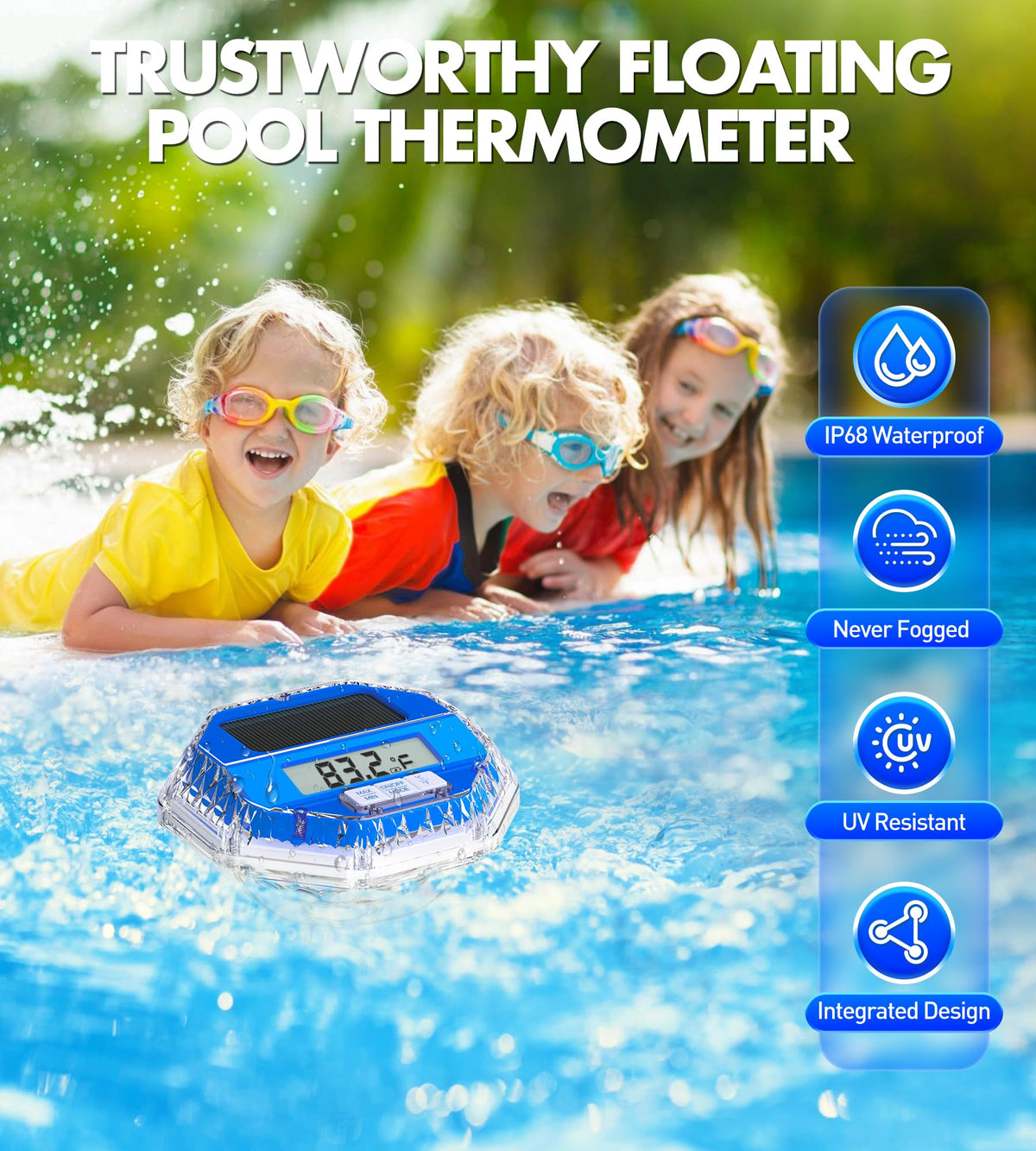 Sinbyuer pool thermometer tracks daily high and low temperatures for planning.