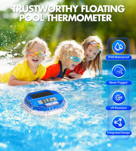 Sinbyuer pool thermometer tracks daily high and low temperatures for planning.