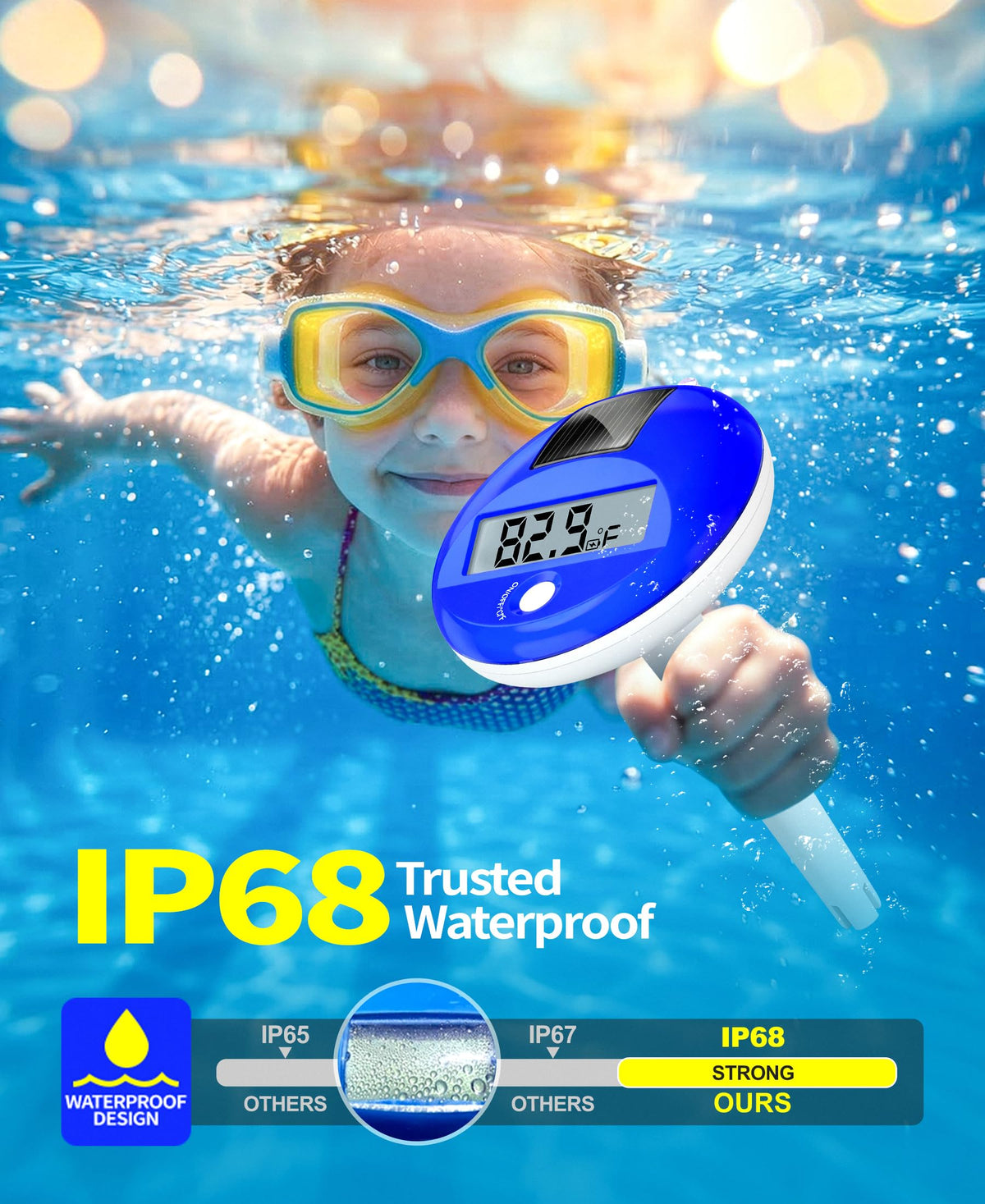 Sinbyuer rope-secured thermometer prevents loss and skimmer interference during swims