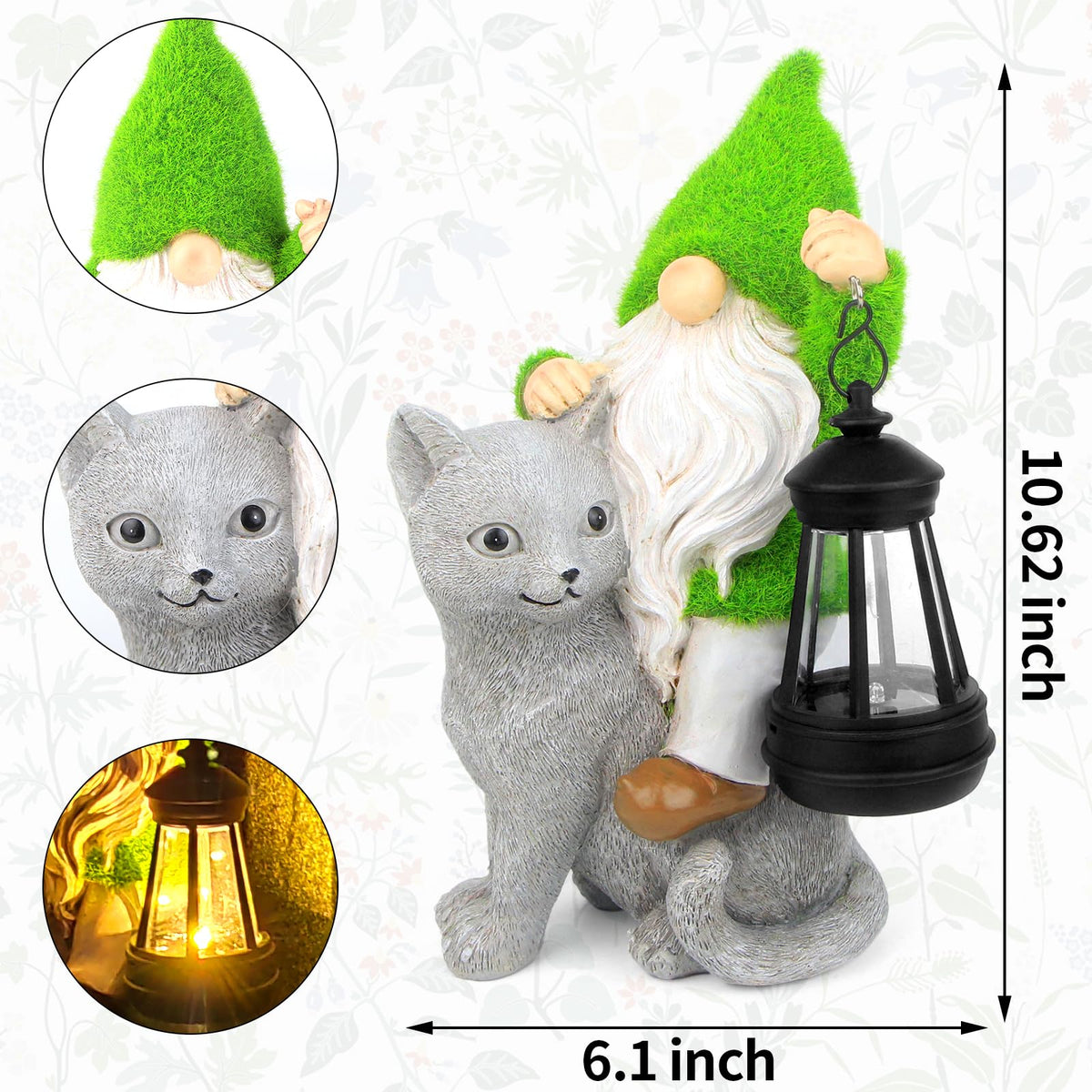 Sinhra cat gnome lantern accent brightening flower beds and entryways