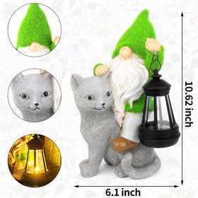 Sinhra cat gnome lantern accent brightening flower beds and entryways