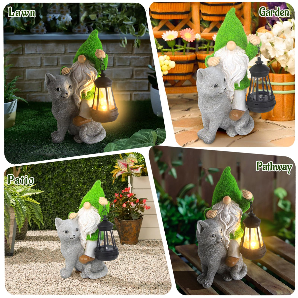 Sinhra outdoor gnome with lantern for patio decor and nighttime ambiance