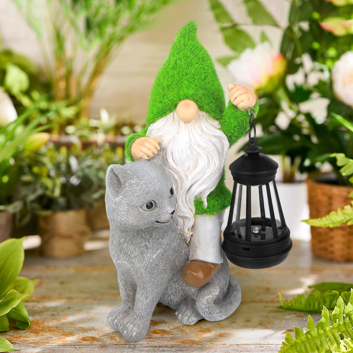 Sinhra resin flocked gnome statue for yard decor, durable and charming
