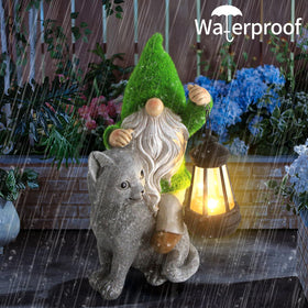 Sinhra solar powered gnome lantern lights after sunset along walkways