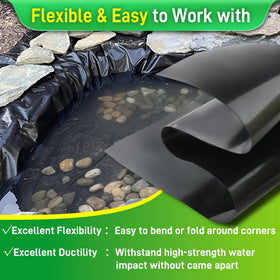 Sinimaka 7x10 ft easy-cut-fit liner being shaped to pond edge